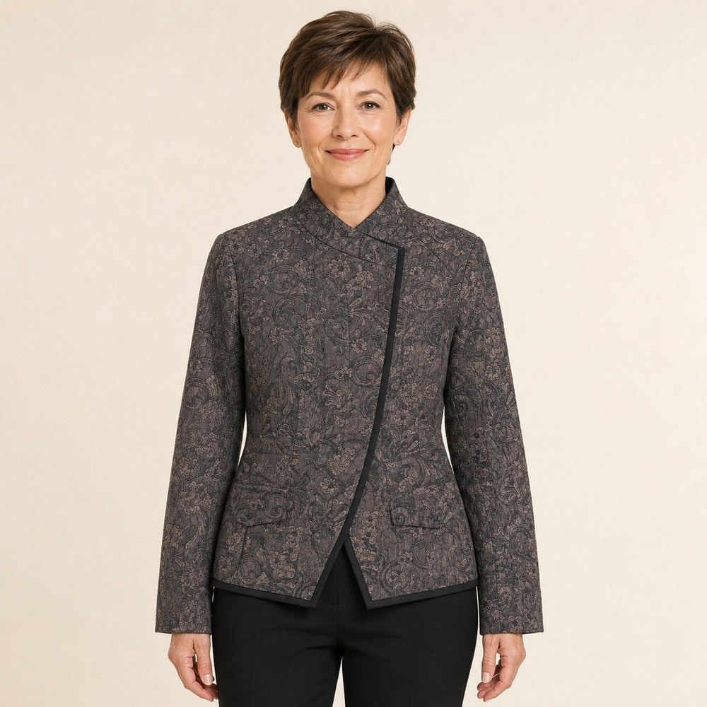 Coldwater Creek Women's P8 Brown Floral Jacquard Asymmetrical Jacket